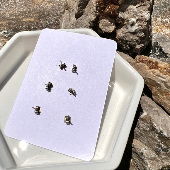 Three Pairs Stud Earrings Silver and Pearl Set - Picture 2 of 4
